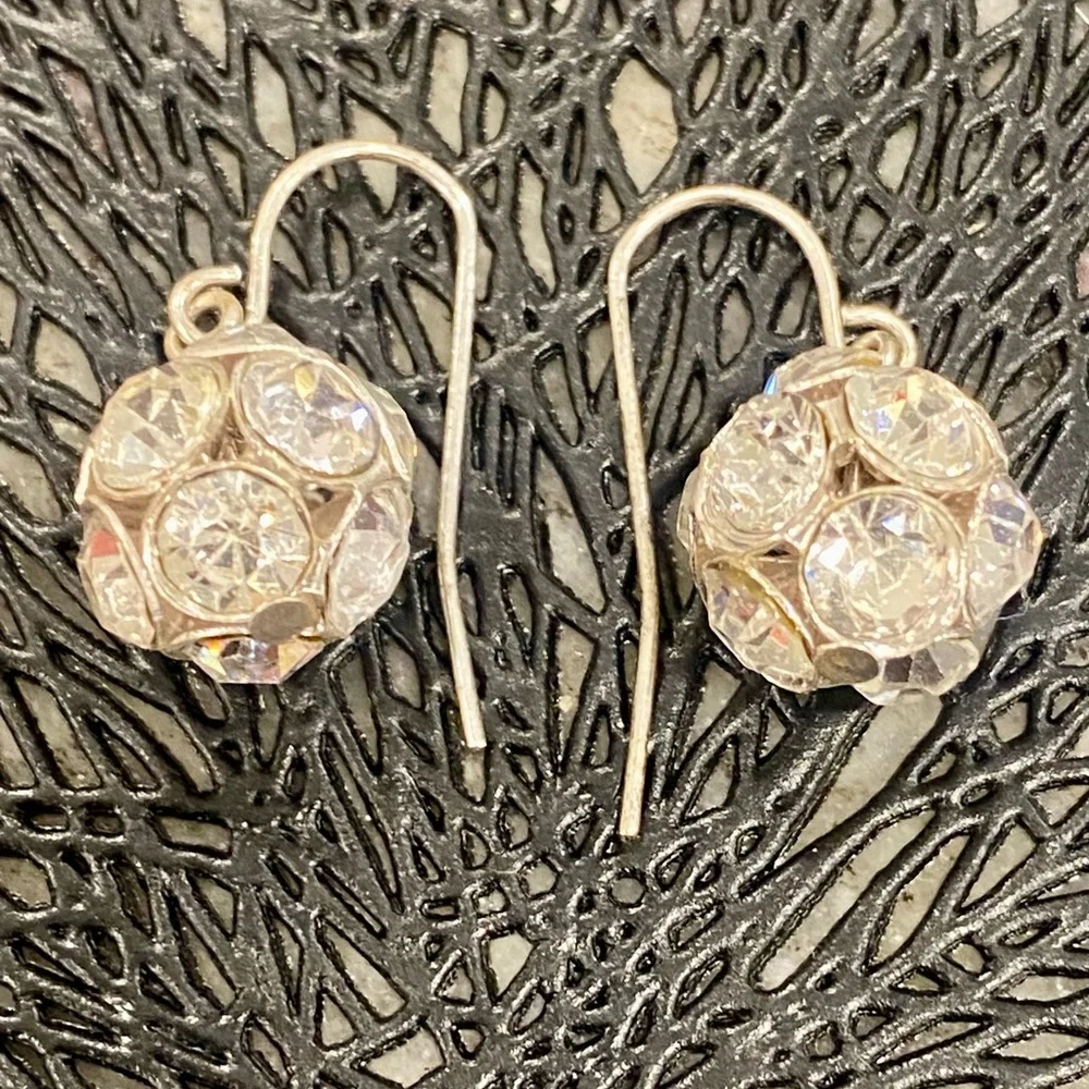 Disco Ball Silver Crystal Drop Stainless Steel Earrings - Picture 1 of 3
